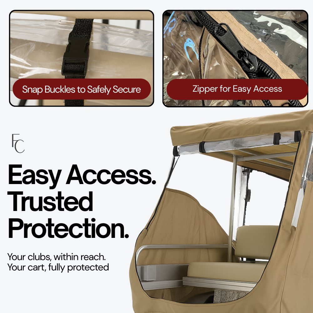4 Seater Golf Cart Enclosure for 80 Inch Long Roof – Taupe Rain and Winter Driving Cover - Formosa Covers