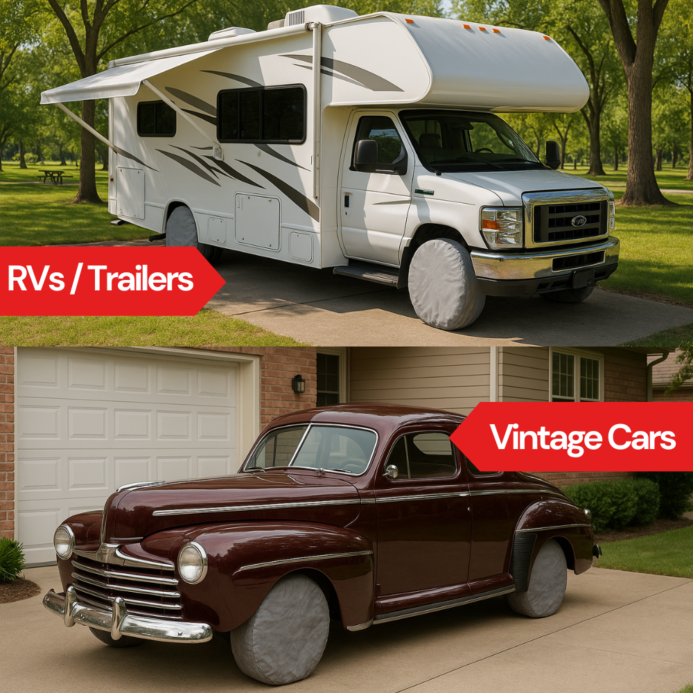 Deluxe tire/wheel covers fits tire 36.5"- 41" dia. for RV's, Travel Trailers, Toy Haulers, 5th wheel trailers, Truck, Van, SUV (Set of 4)