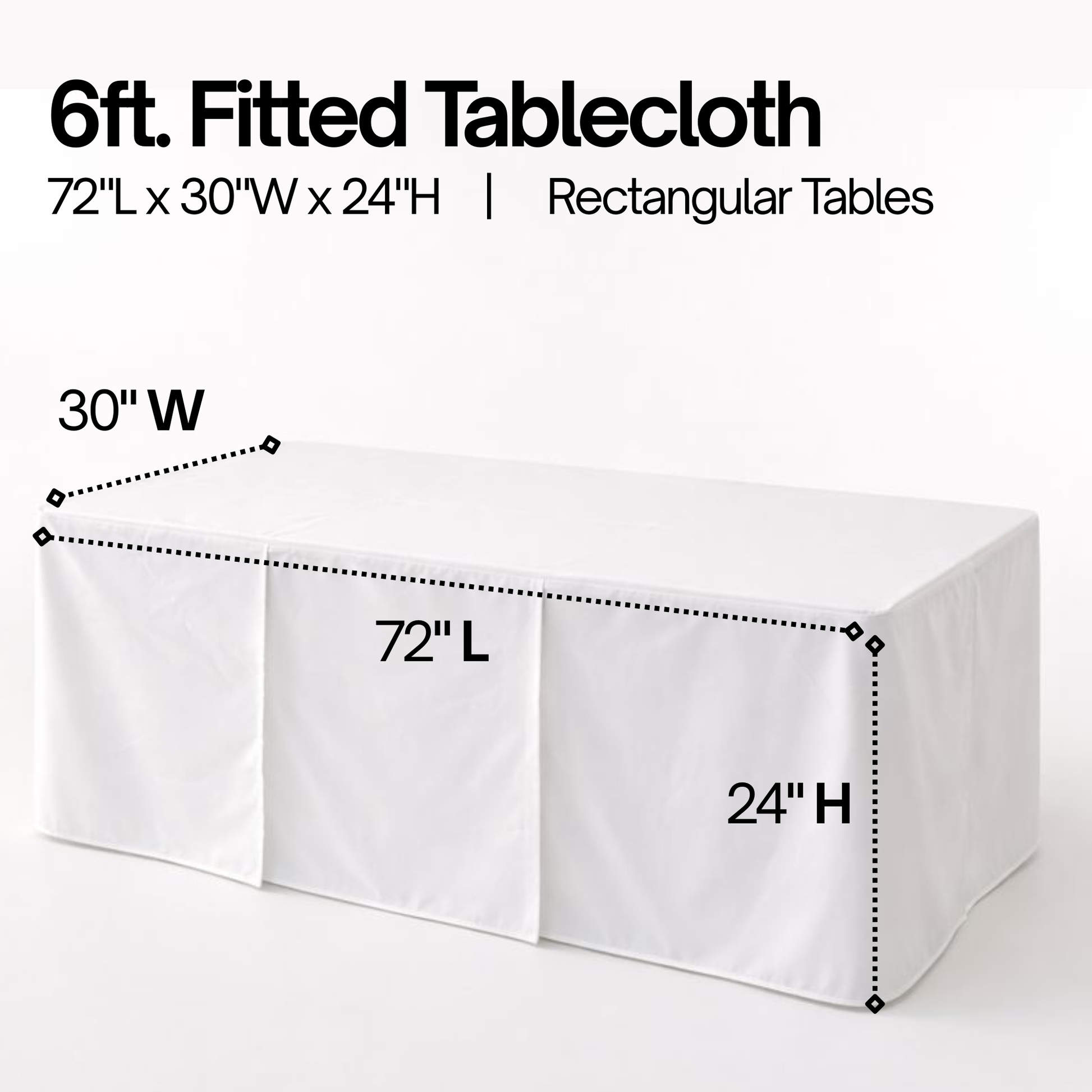 6ft Premium Fitted Tablecloth for 72" x 30" Rectangular Table - Wedding/Banquet/Trade Show - Polyester Cloth Fabric Cover - Off White