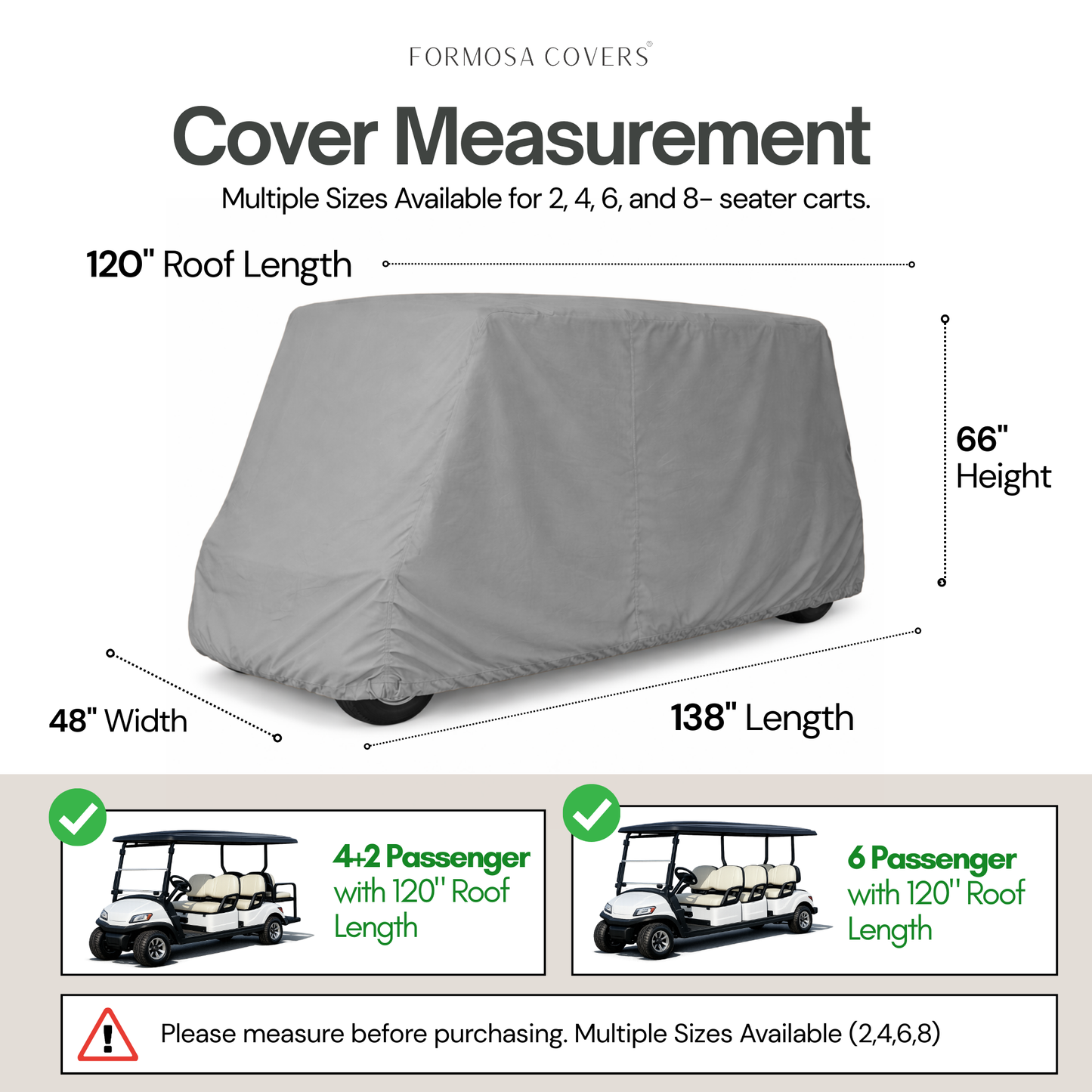 6 Passenger Golf Cart Storage Cover Grey - Formosa Covers