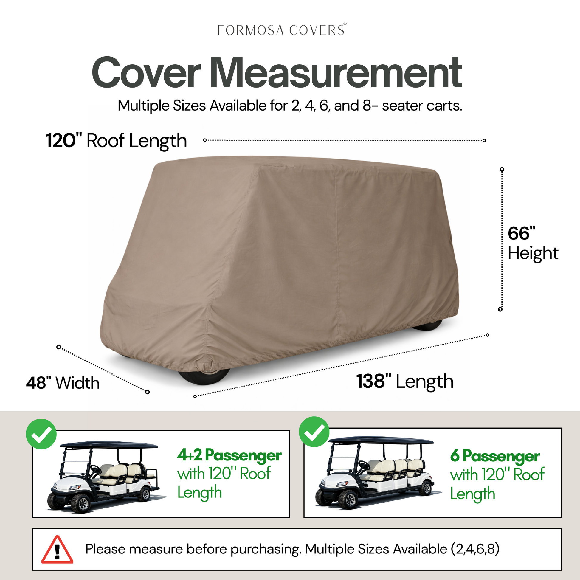 6 Passenger Golf Cart Storage Cover Taupe - Formosa Covers