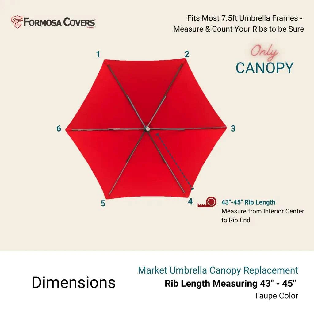 7.5 ft Market Patio Umbrella 6 Rib Replacement Canopy Red -