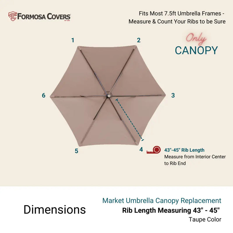 7.5 ft Market Patio Umbrella 6 Rib Replacement Canopy Taupe