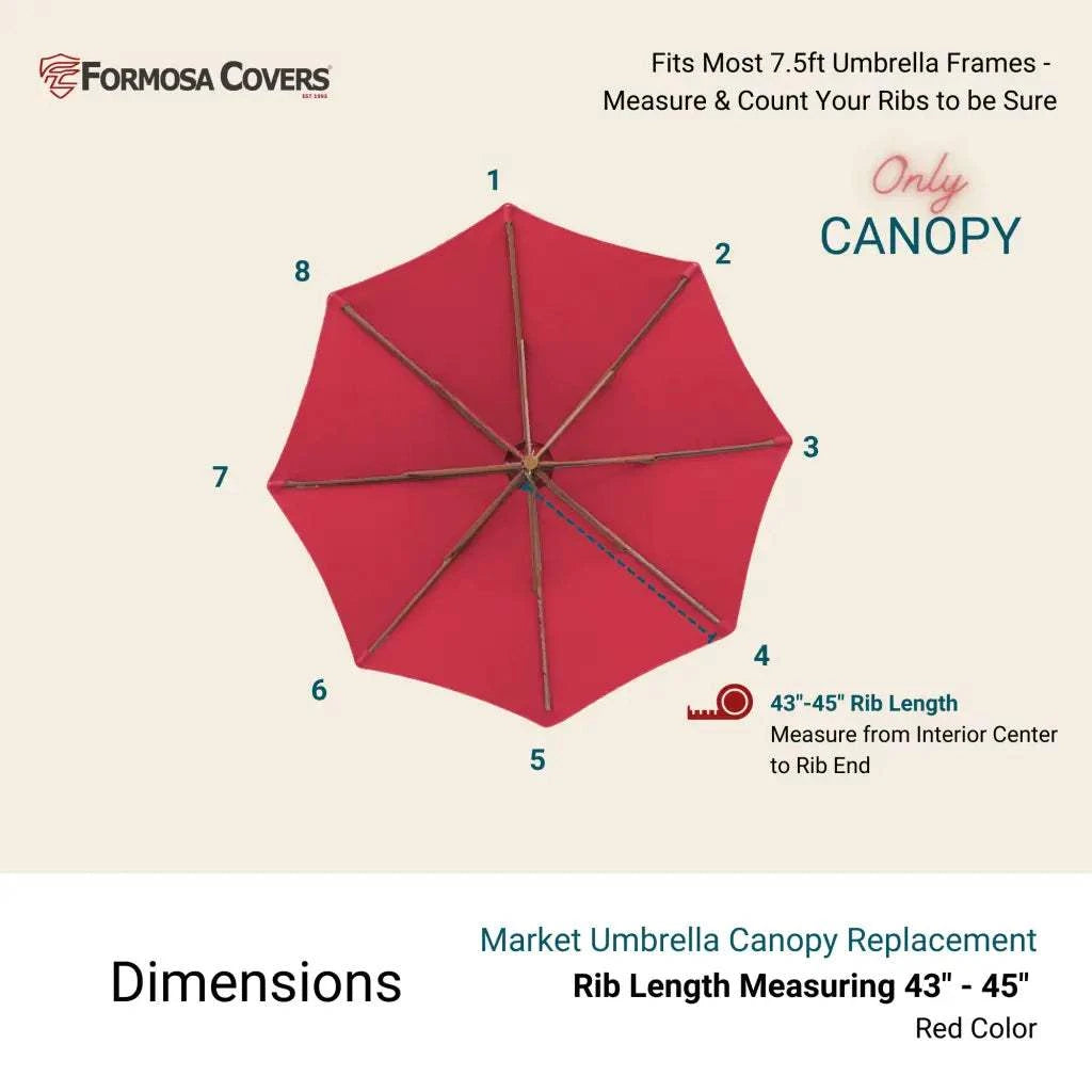 7.5 ft Market Patio Umbrella 8 Rib Replacement Canopy Red -