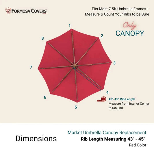 7.5 ft Market Patio Umbrella 8 Rib Replacement Canopy Red -