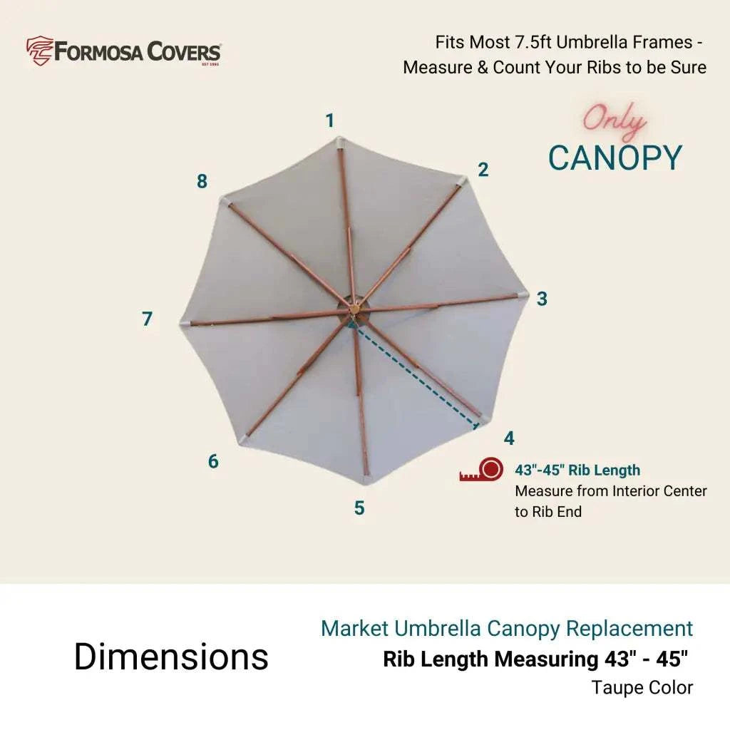 7.5 ft Market Patio Umbrella 8 Rib Replacement Canopy Taupe