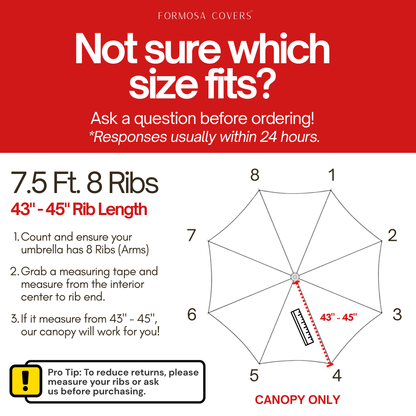 [SHIPS BY 6/16/25] 7.5ft Market Patio Umbrella 8 Rib Replacement Canopy Navy Olefin - Formosa Covers