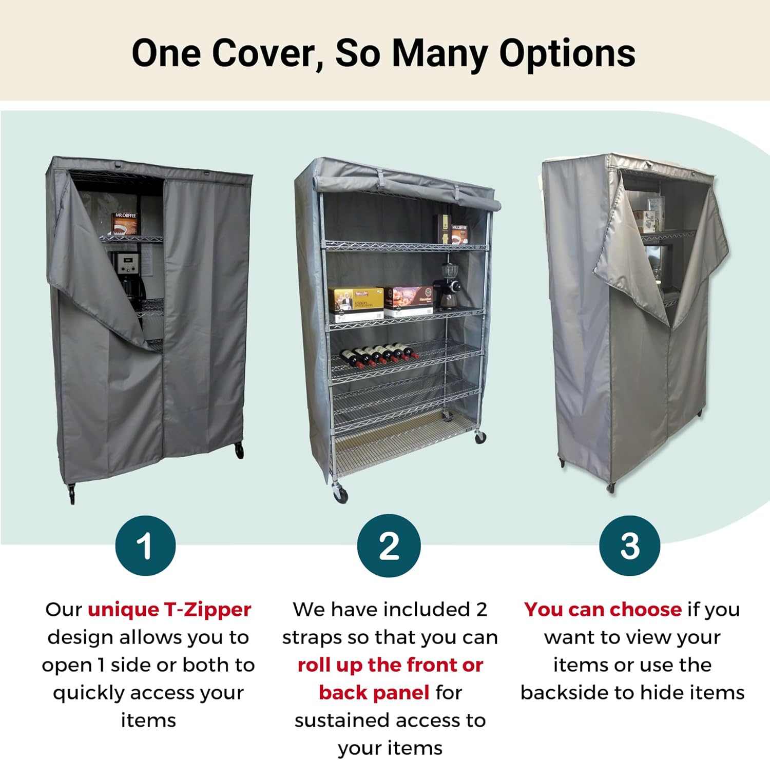 Storage Shelving Unit Cover, fits racks 72"W x 24"D x 78"H in Grey