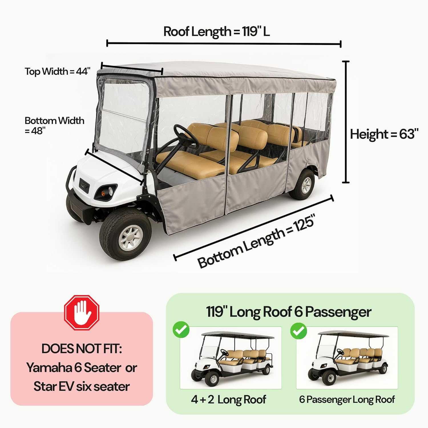 6 Passenger Driving Enclosure Golf Cart Cover fits EZGO 4+2 Bench