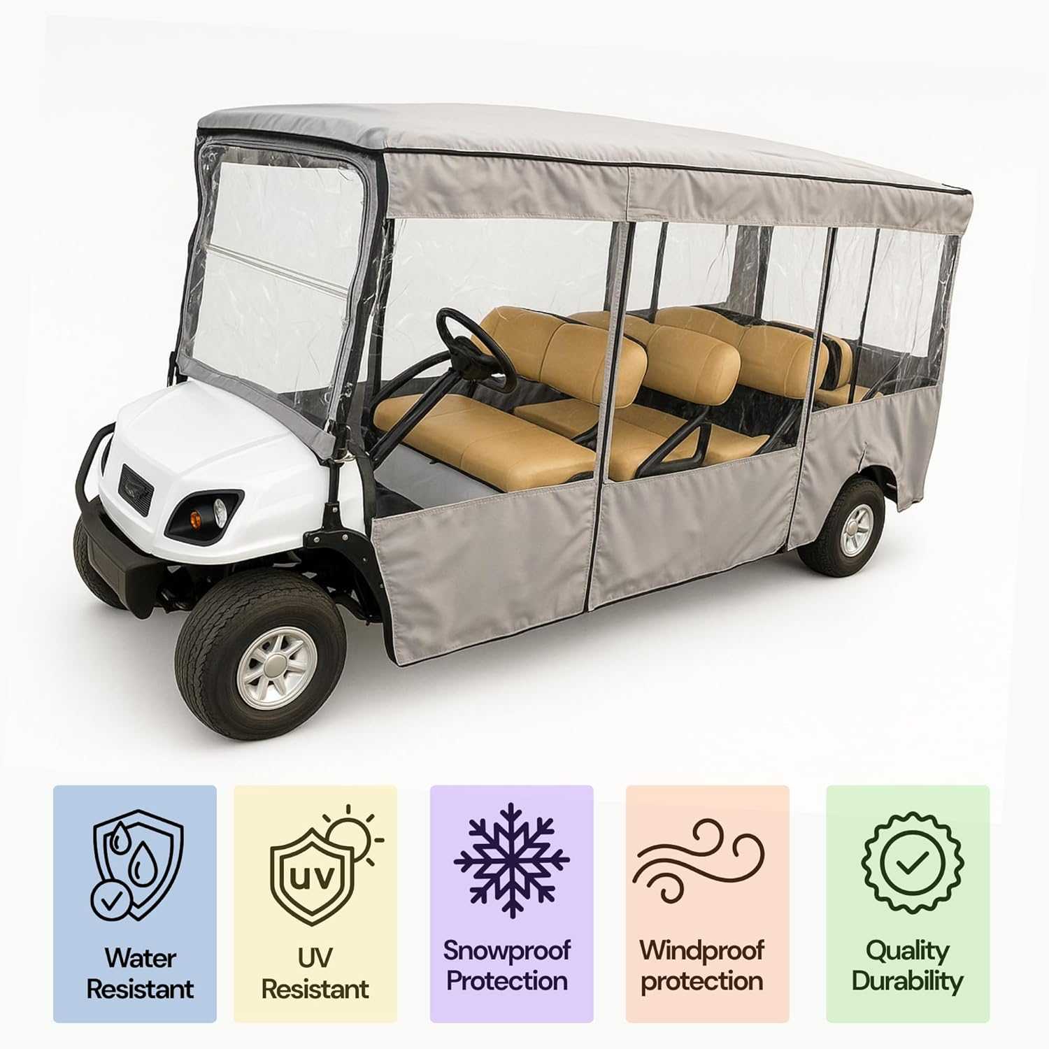 6 Passenger Driving Enclosure Golf Cart Cover fits EZGO 4+2 Bench