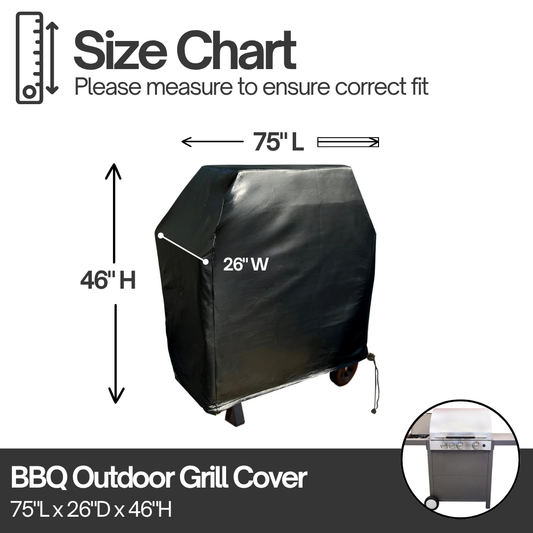 BBQ Outdoor Grill Cover 75"L x 26"D x 48"H Black Vinyl