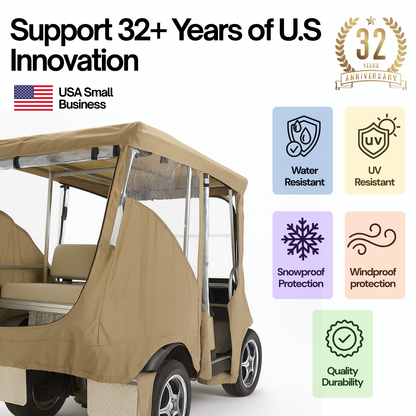 2+2 Passenger Golf Cart Driving Enclosure Cover (4 Passenger Short Roof 58") Taupe - Formosa Covers