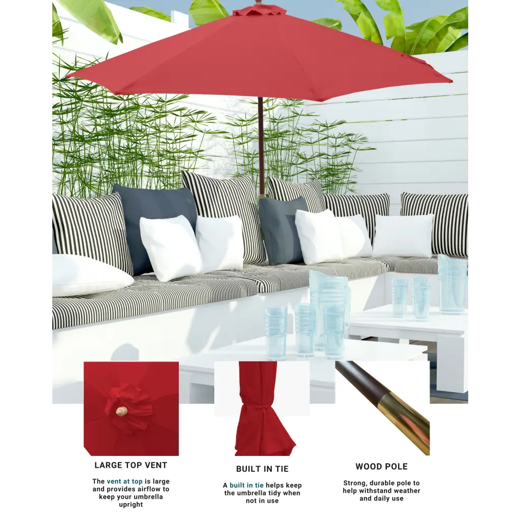 7ft Wooden Patio Garden Market Umbrella Brick