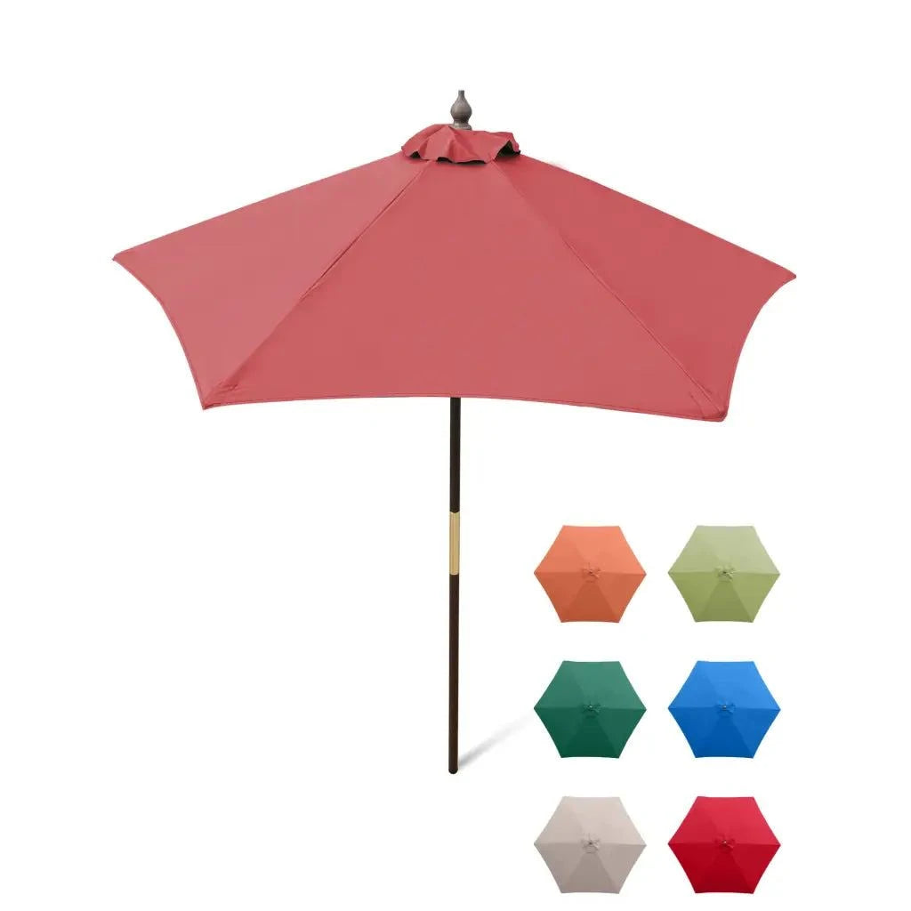7ft Wooden Patio Garden Market Umbrella with Tilt Mechanism