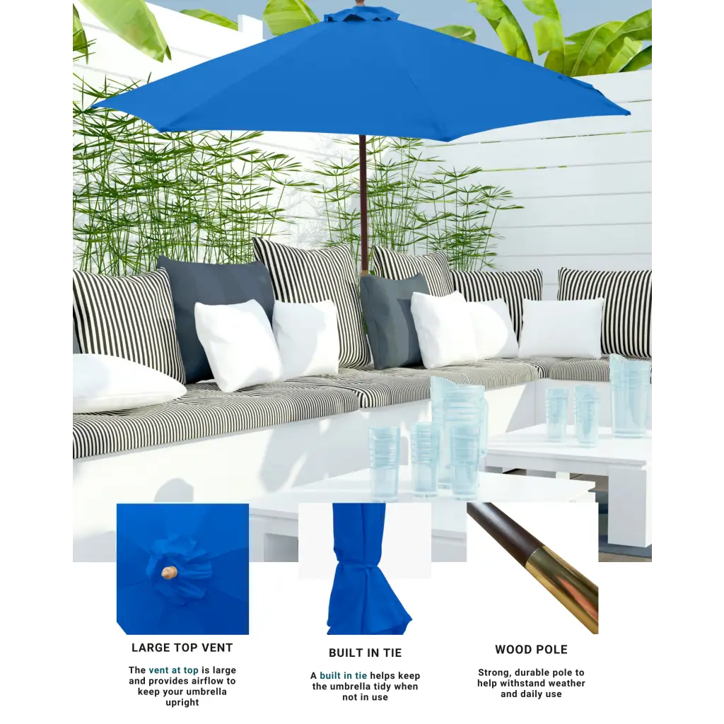 7ft Wooden Patio Garden Market Umbrella with Tilt Mechanism