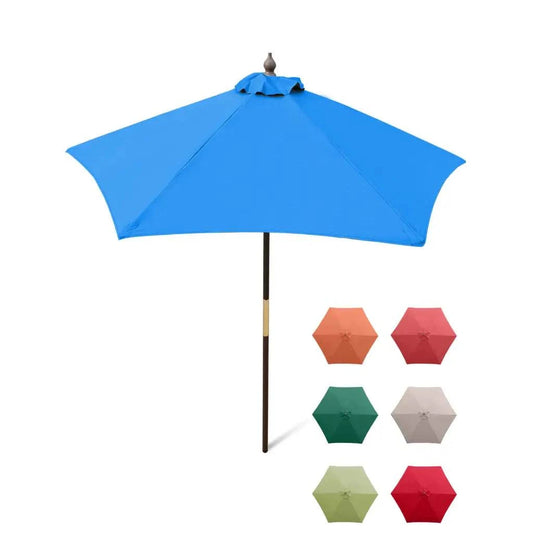 7ft Wooden Patio Garden Market Umbrella with Tilt Mechanism