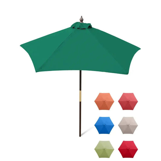 7ft Wooden Patio Garden Market Umbrella with Tilt Mechanism