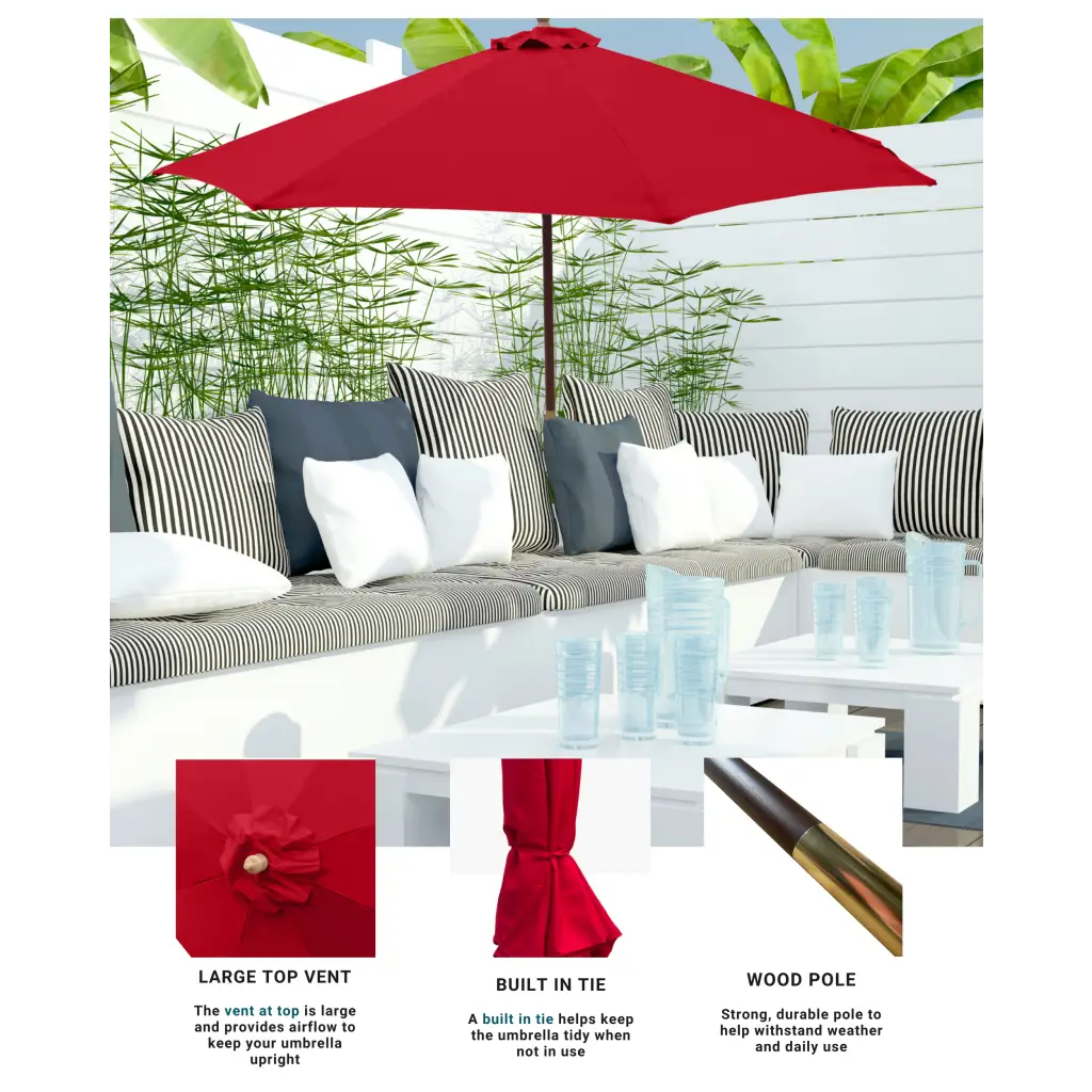 7ft Wooden Patio Garden Market Umbrella with Tilt Mechanism