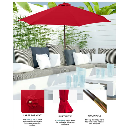 7ft Wooden Patio Garden Market Umbrella with Tilt Mechanism