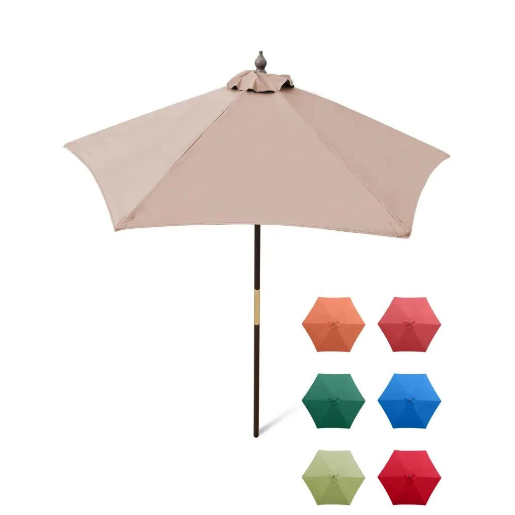 7ft Wooden Patio Garden Market Umbrella with Tilt Mechanism