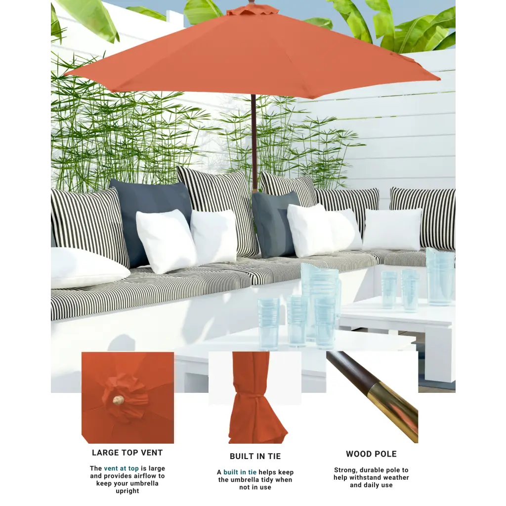 7ft Wooden Patio Garden Market Umbrella with Tilt Mechanism