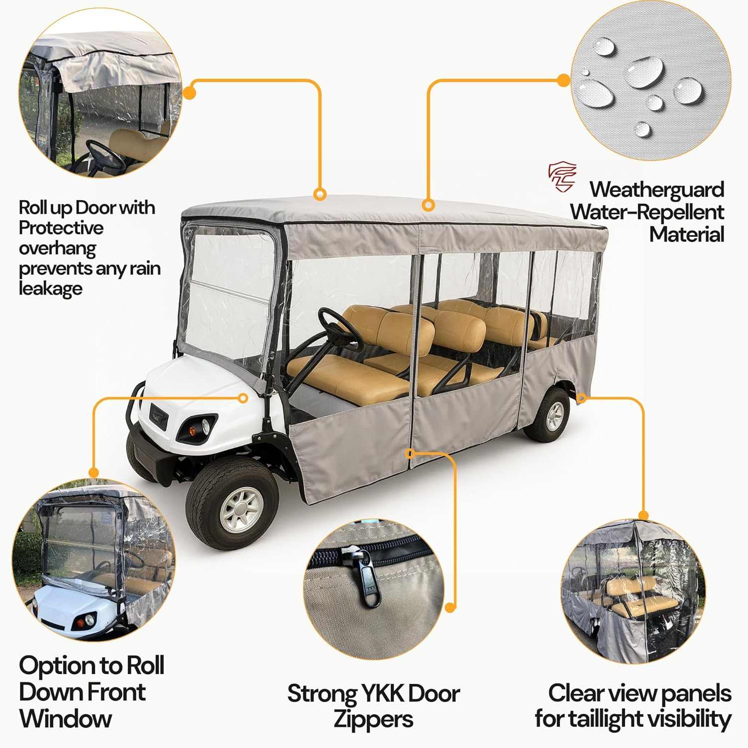 6 Passenger Driving Enclosure Golf Cart Cover fits EZGO 4+2 Bench
