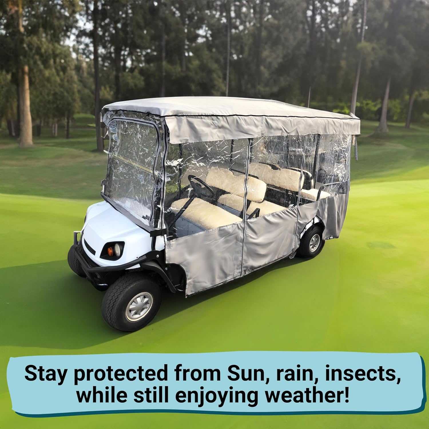 6 Passenger Driving Enclosure Golf Cart Cover fits EZGO 4+2 Bench
