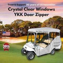 The 4 Passenger Long Roof Golf Cart Enclosure by Formosa Covers features a protective fabric with 