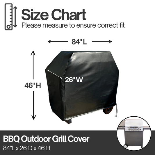 BBQ Outdoor Grill Cover 84"L x 26"D x 48"H Black Vinyl