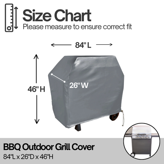 BBQ Outdoor Grill Cover 84"L x 26"D x 48"H Grey Vinyl