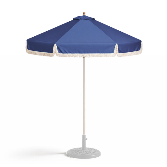 9ft 6 ribs replacement umbrella canopy in navy olefin with fringed valance for outdoor use