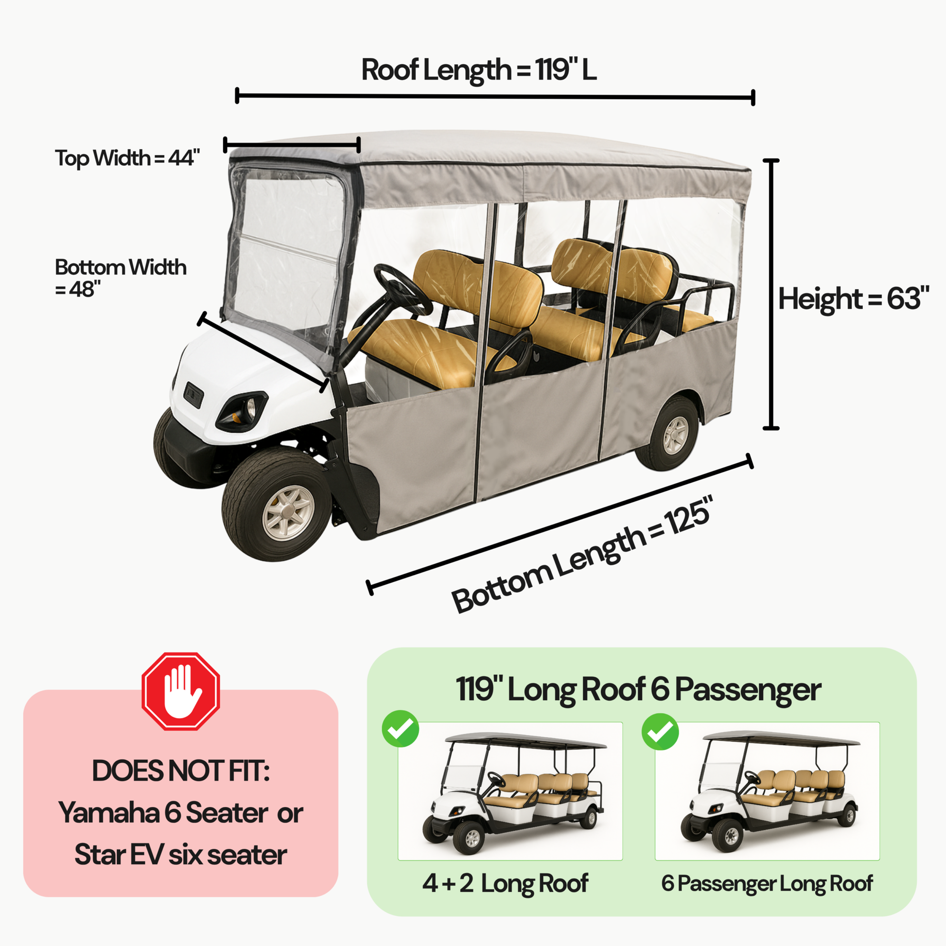 6 Passenger Driving Enclosure Golf Cart Cover fits EZGO 4+2 Bench