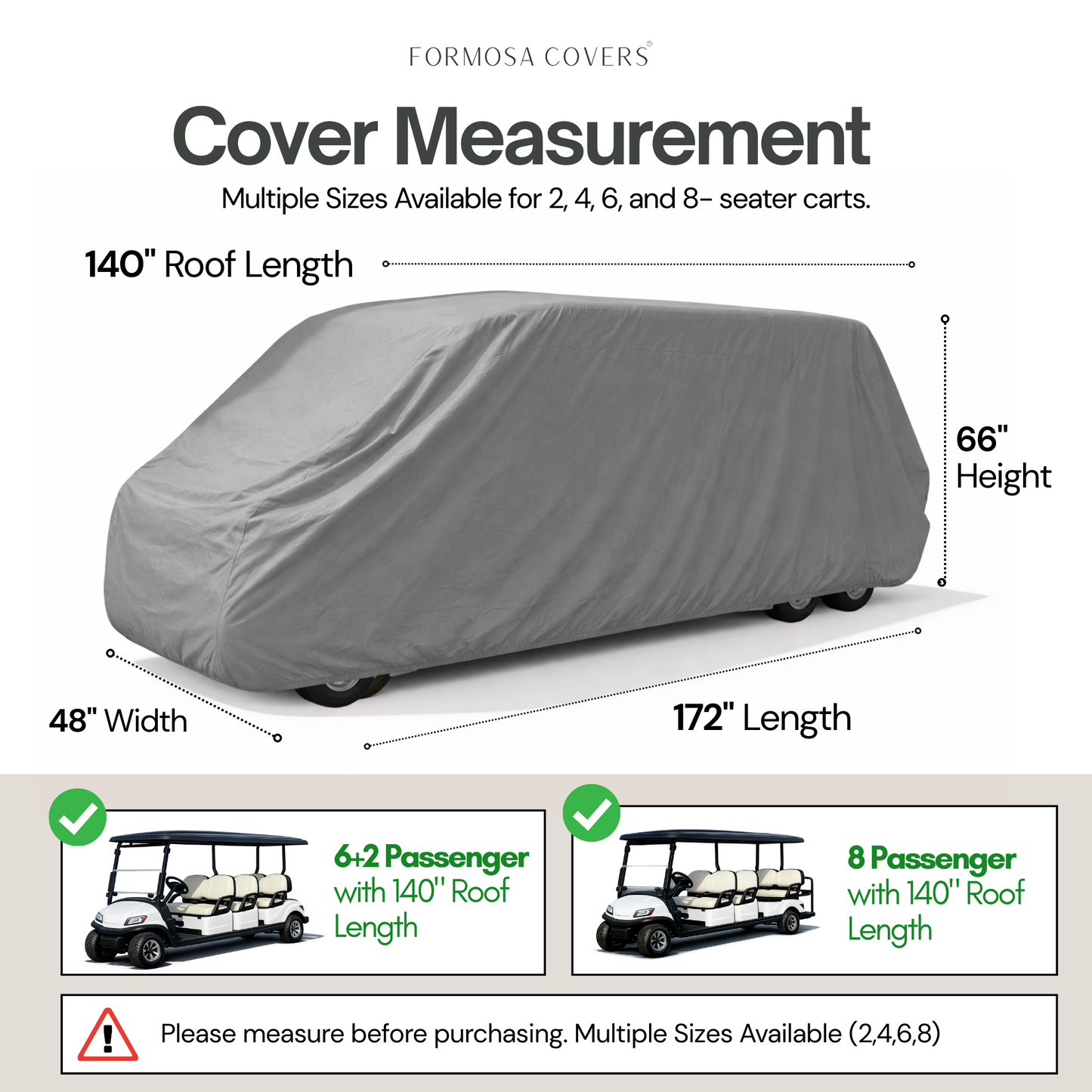 8 Passenger Golf Cart Storage Cover Grey - Formosa Covers