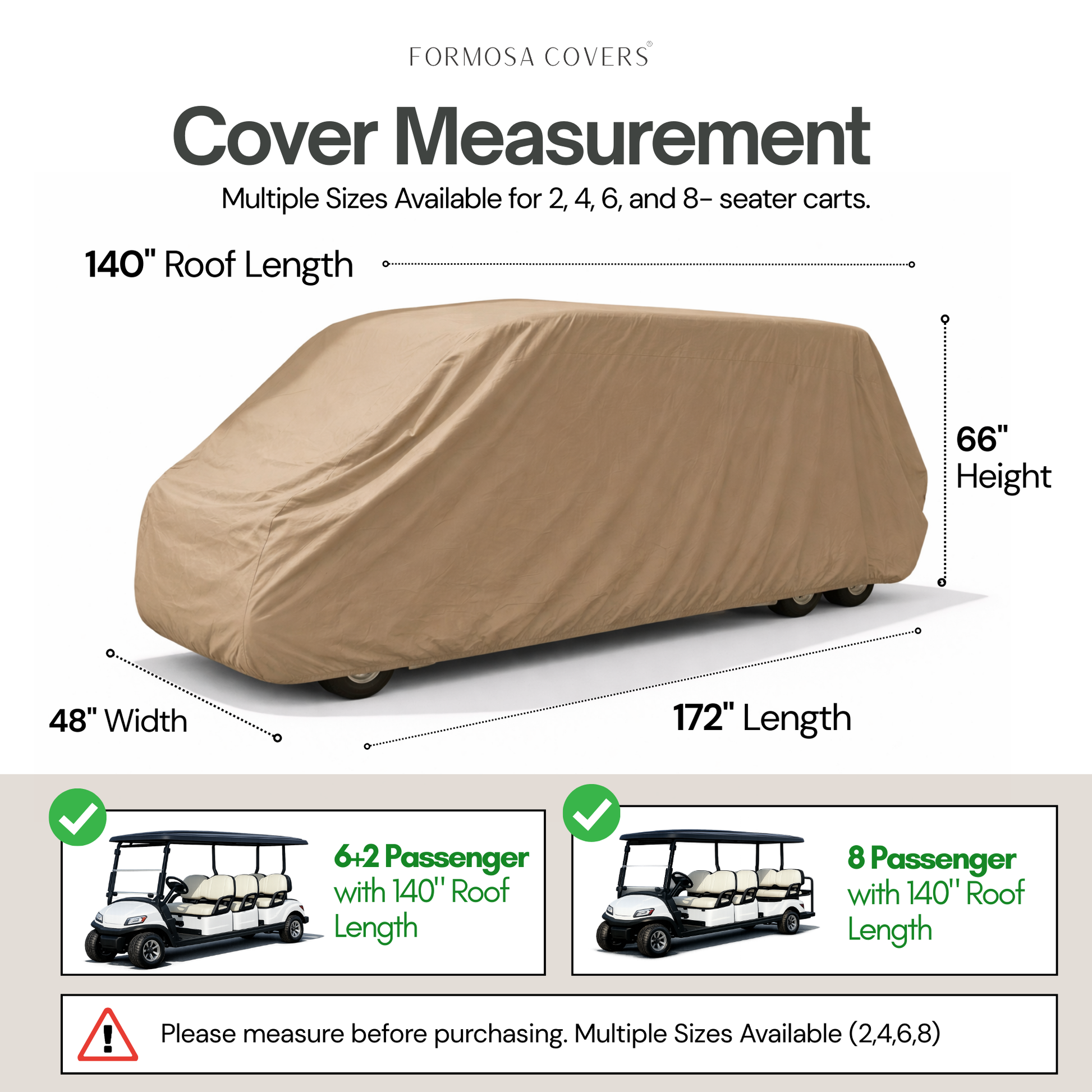 8 Passenger Golf Cart Storage Cover Taupe - Formosa Covers