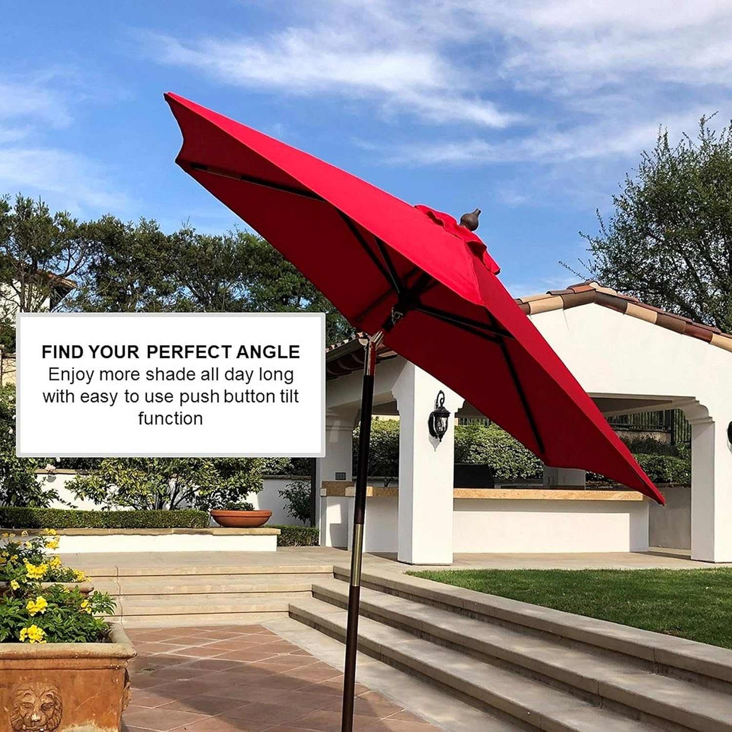 7ft Wooden Patio Garden Market Umbrella with Tilt Mechanism Red - Formosa Covers