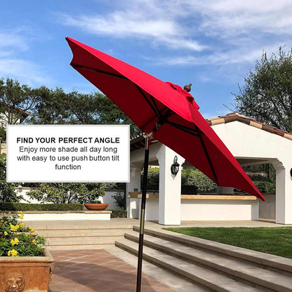 7ft Wooden Patio Garden Market Umbrella with Tilt Mechanism Red - Formosa Covers