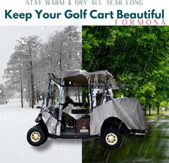 Displayed is the 2+2 Passenger Golf Cart Driving Enclosure Cover (4 Passenger Short Roof 58