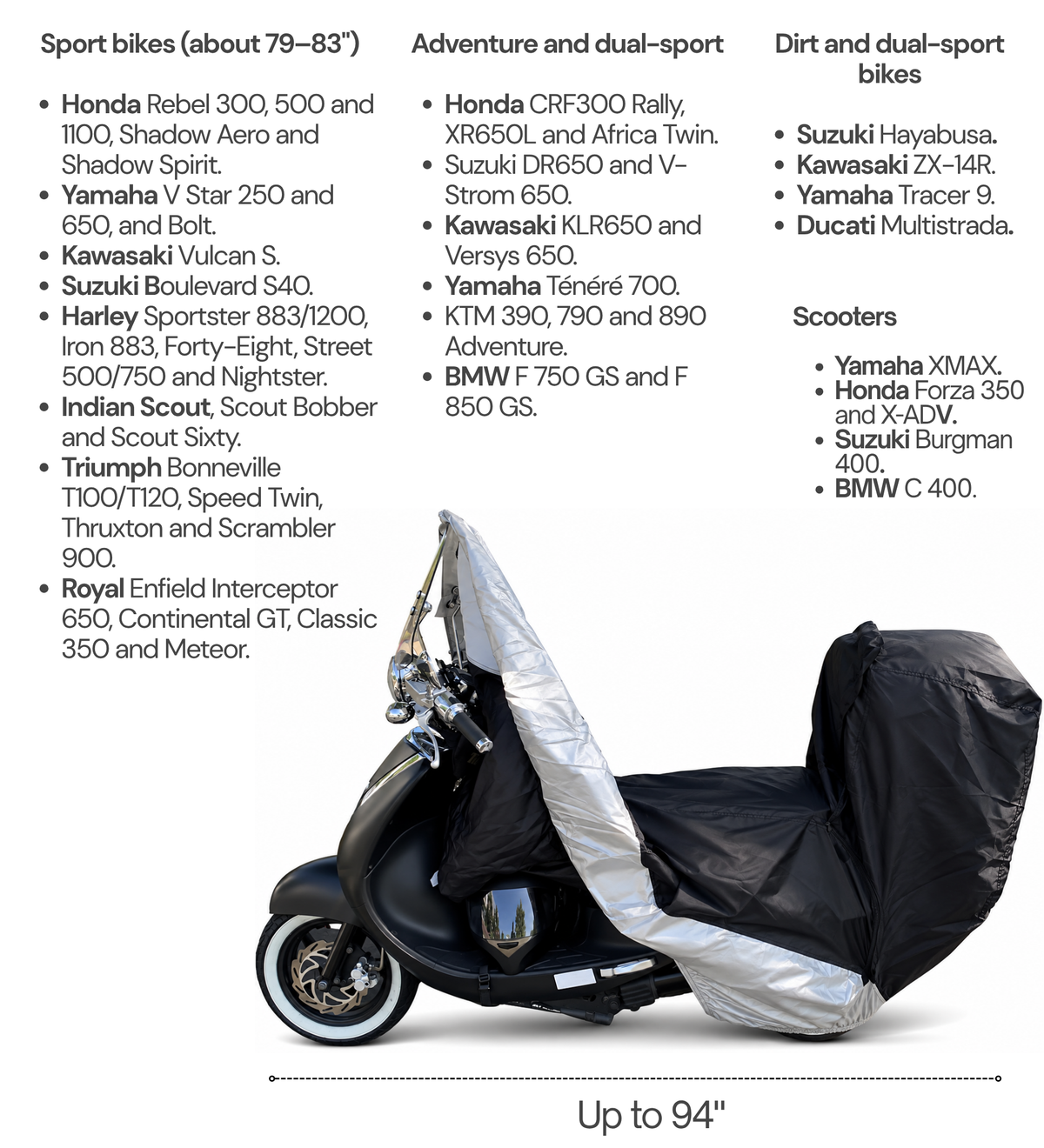 Deluxe Motorcycle Cover with Back Rack Trunk Pouch (XL) Black - Formosa Covers
