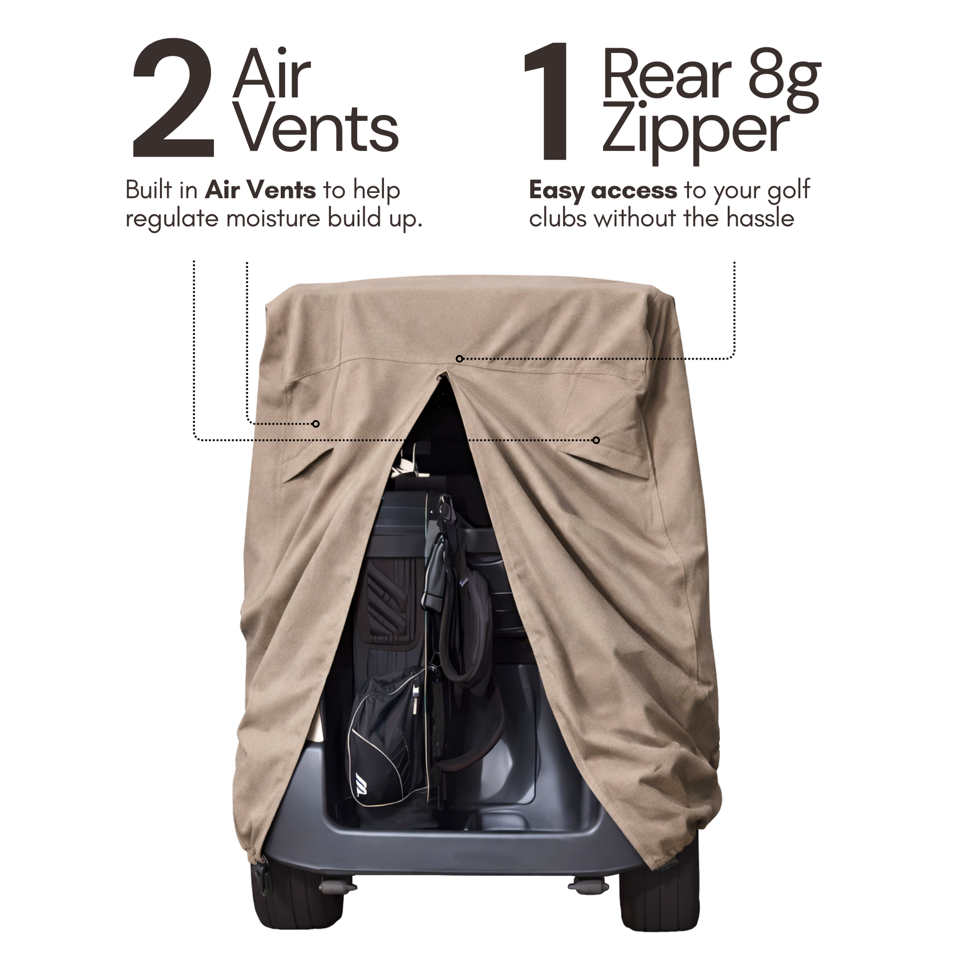 4 Passenger Golf Cart Storage Cover (4 Seater Long Roof 80") Taupe - Formosa Covers