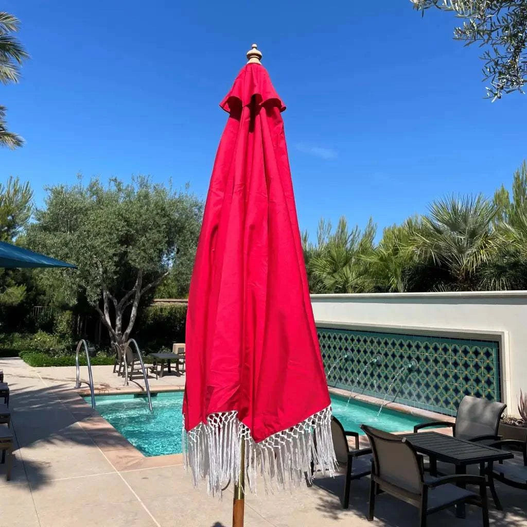 9ft 6 Ribs Replacement Umbrella Canopy w/ Tassels in Red