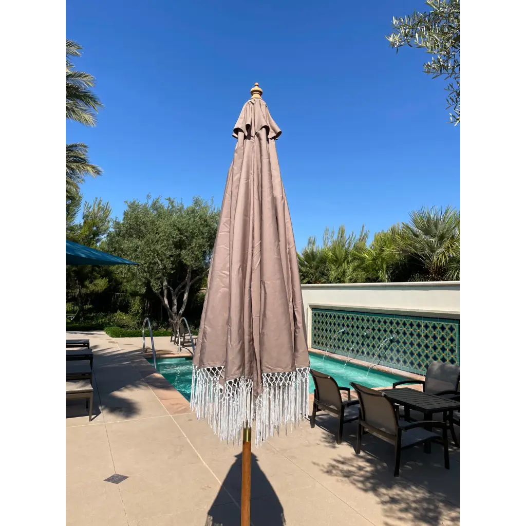 9ft 6 Ribs Replacement Umbrella Canopy w/ Tassels in Taupe
