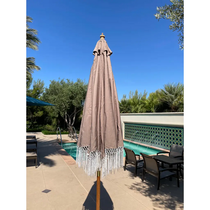 9ft 6 Ribs Replacement Umbrella Canopy w/ Tassels in Taupe