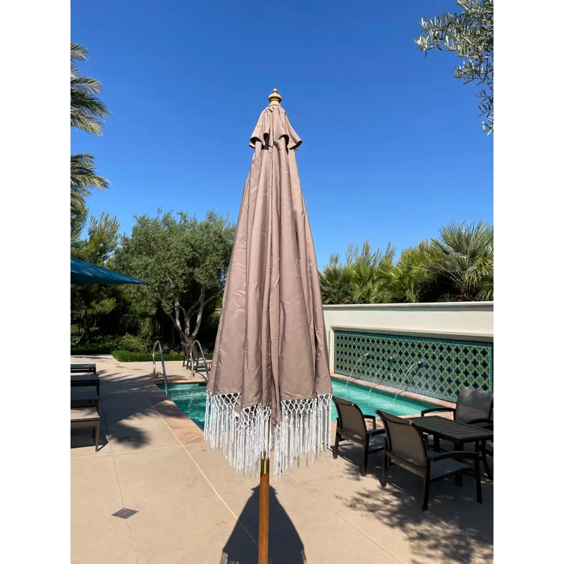 9ft 6 Ribs Replacement Umbrella Canopy w/ Tassels in Taupe