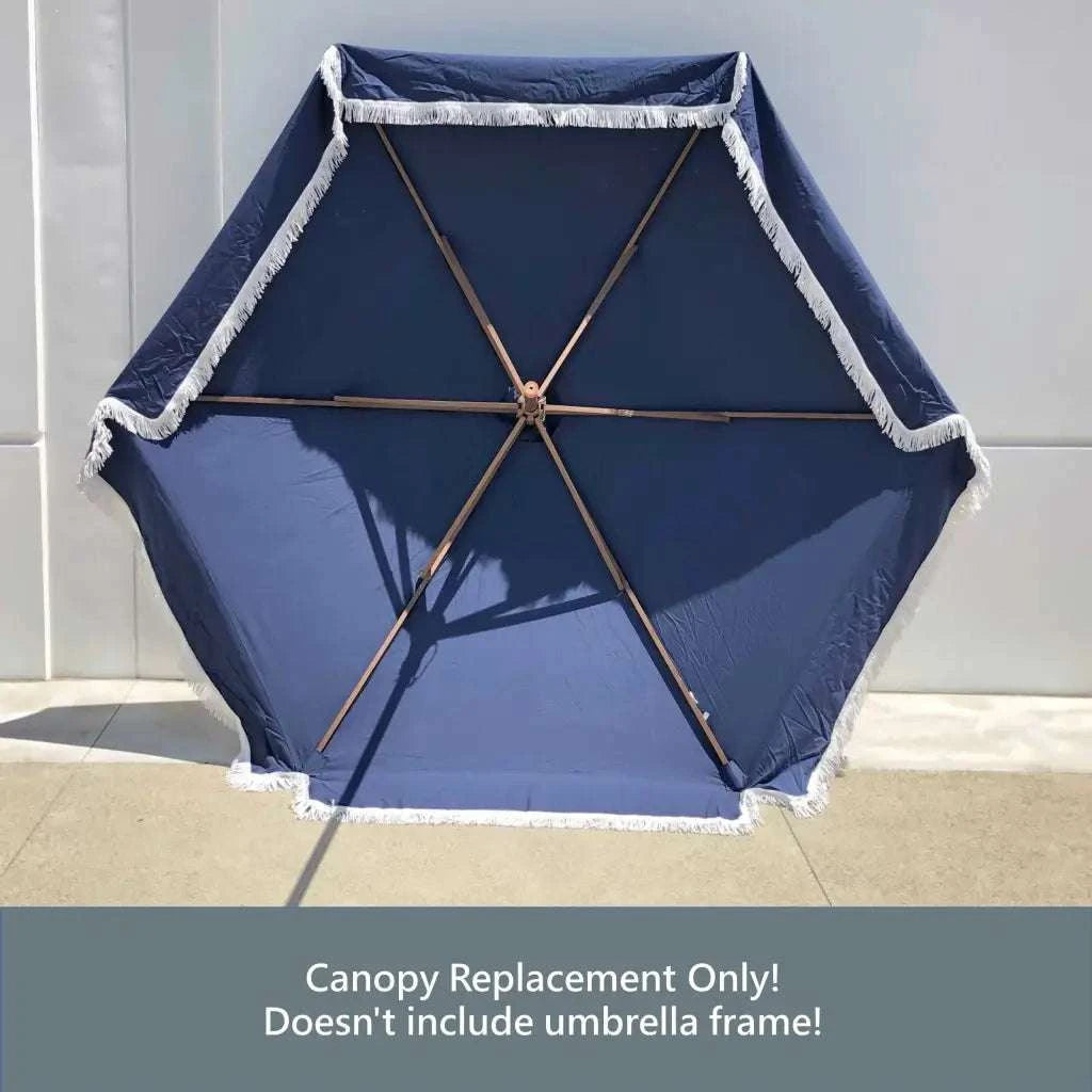 9ft 6 Ribs Replacement Umbrella Canopy w/Fringed Valance in