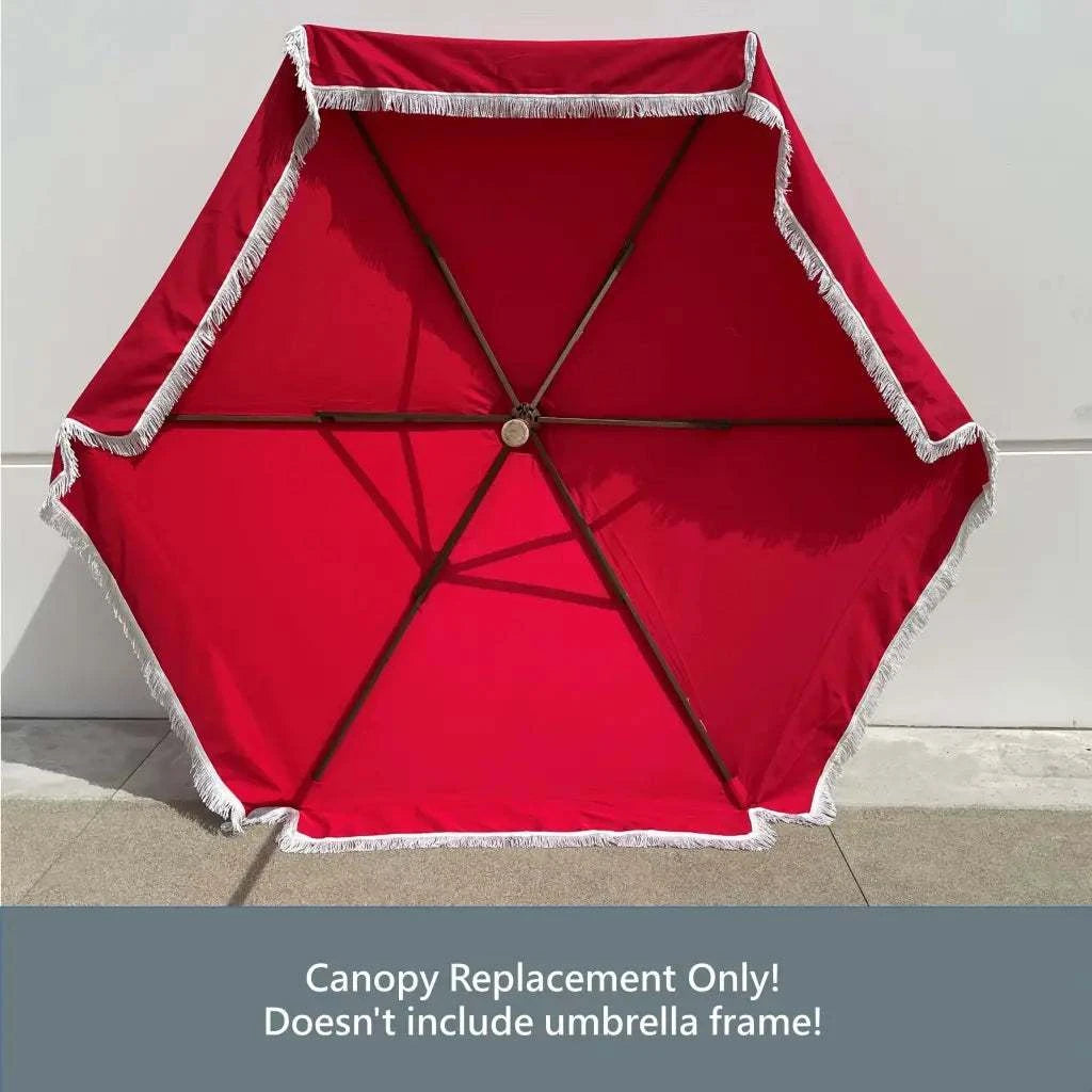 9ft 6 Ribs Replacement Umbrella Canopy w/Fringed Valance in