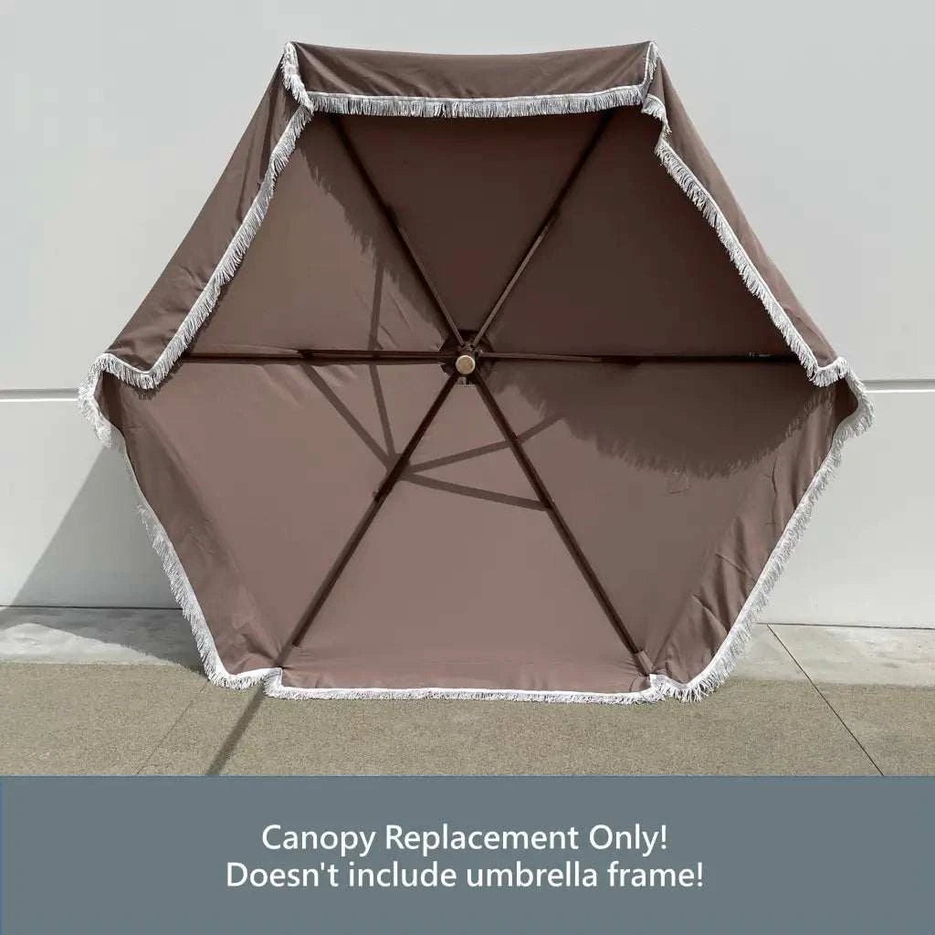 9ft 6 Ribs Replacement Umbrella Canopy w/Fringed Valance in