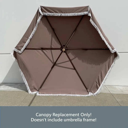 9ft 6 Ribs Replacement Umbrella Canopy w/Fringed Valance in
