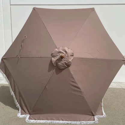 9ft 6 Ribs Replacement Umbrella Canopy w/Fringed Valance in