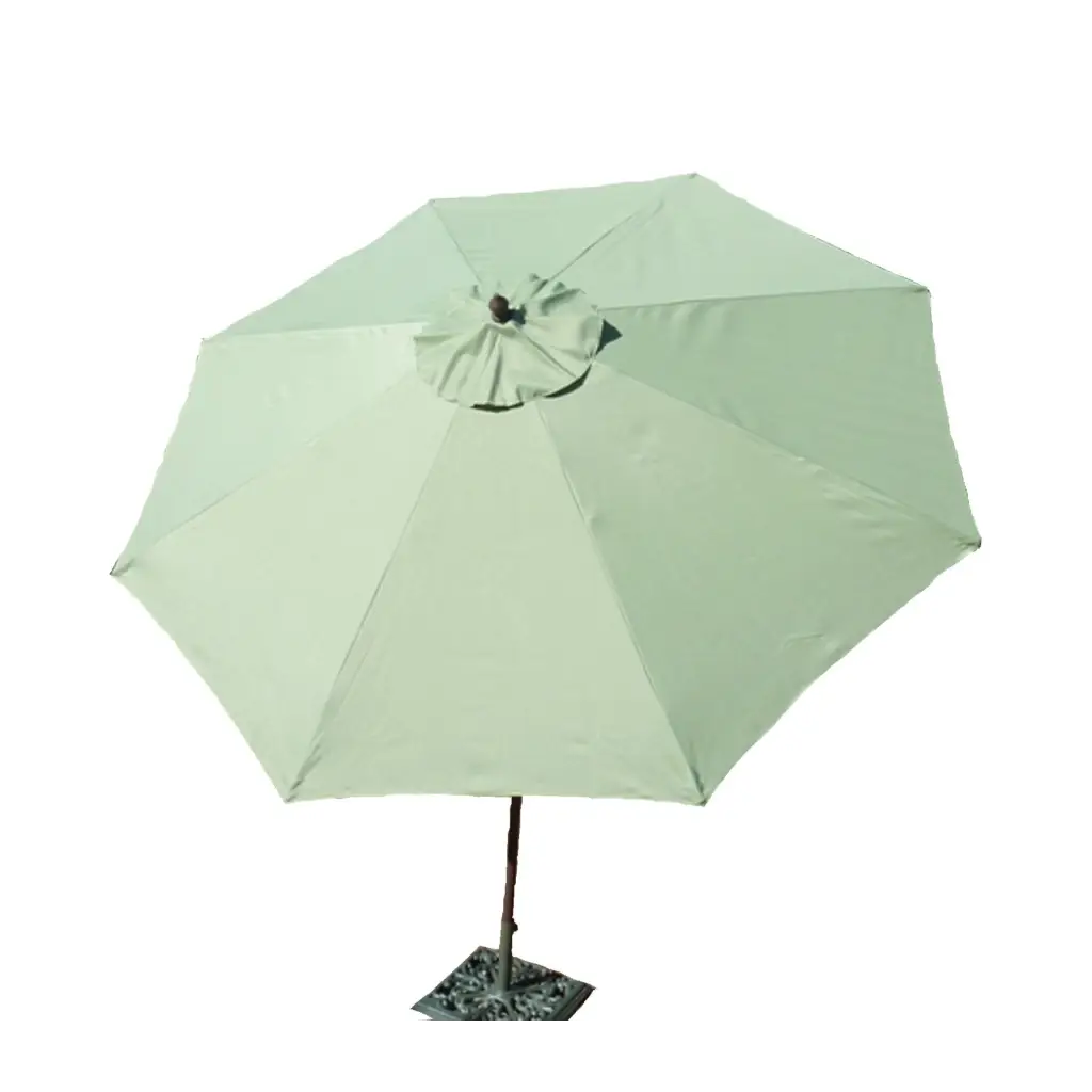 9ft aluminum patio garden market umbrella in sage green with crank and tilt mechanism.