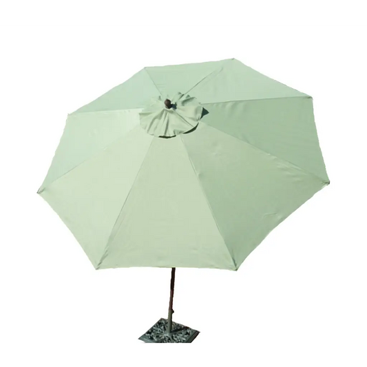 9ft aluminum patio garden market umbrella in sage green with crank and tilt mechanism.